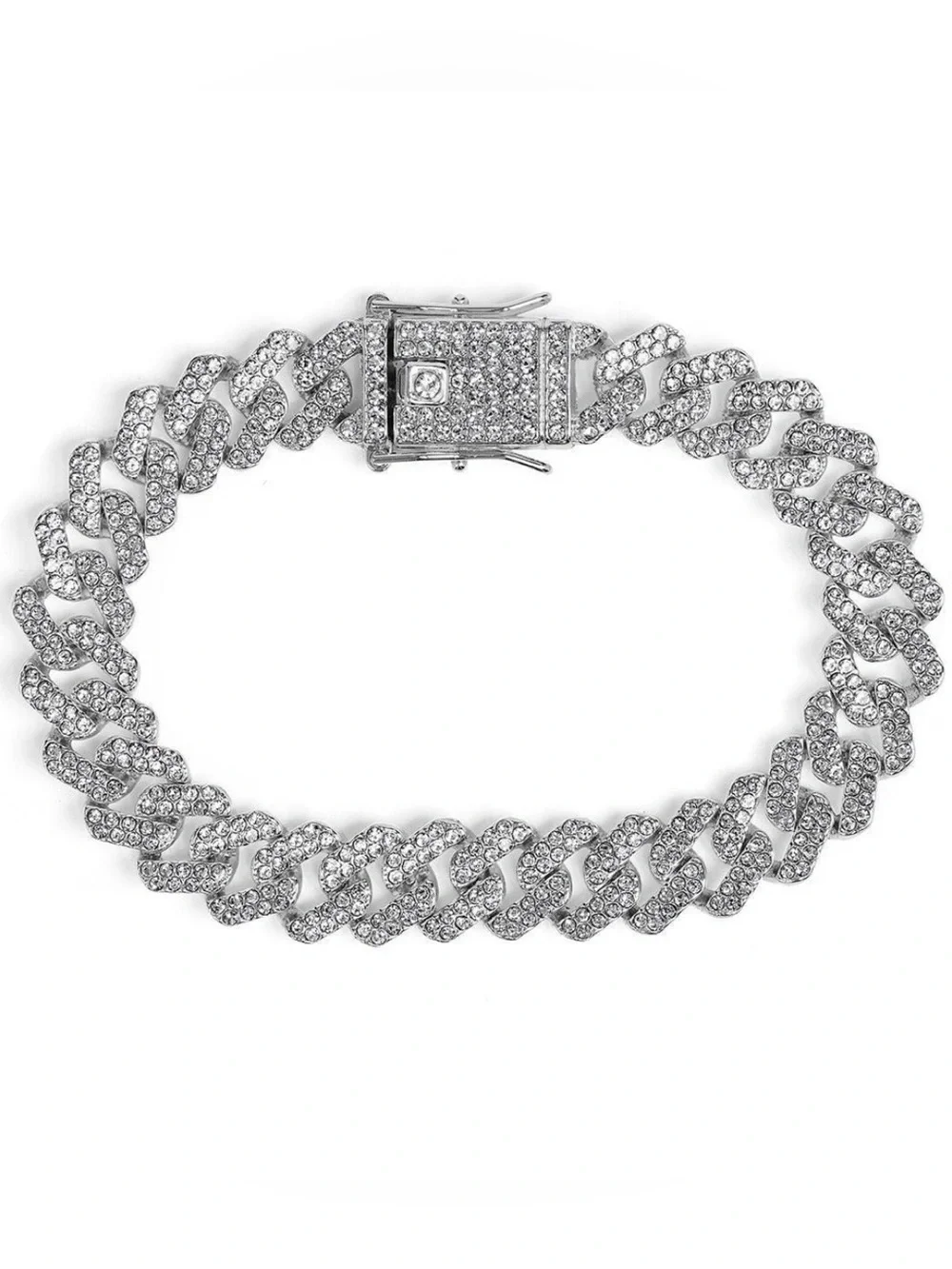 Invicta Elements Mens Silver Iced Out Crystal Cuban Link Bracelet